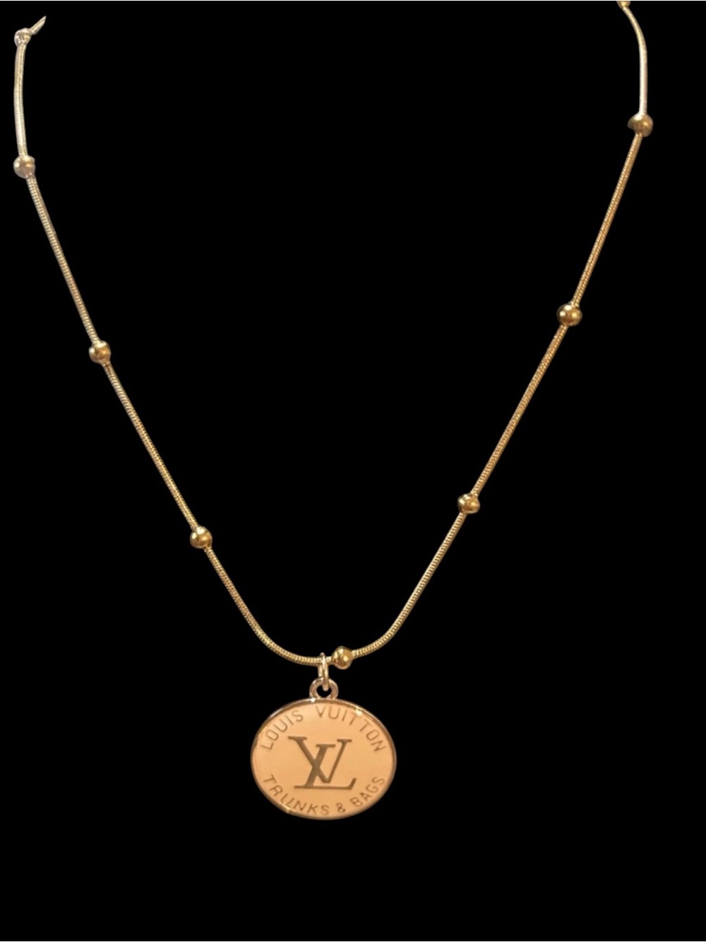 gold-Tone Beaded Chain Necklace with Coin Pendant